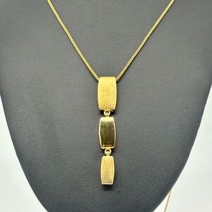 Vintage Napier Gold-Tone Chain w/Textured Elongated Elemental Pendant, Metal Tag